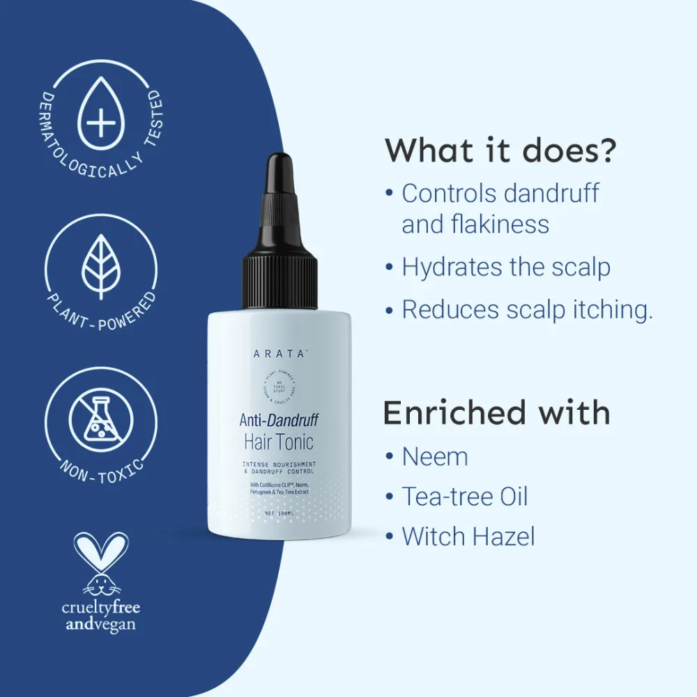 Arata Anti-Dandruff Serum (Tonic) for Women and Men | With Glycolic Acid & Piroctone Olamine | Up to 100% Dandruff Reduction | Reduces Flaking & Itching - AFL - Image 3