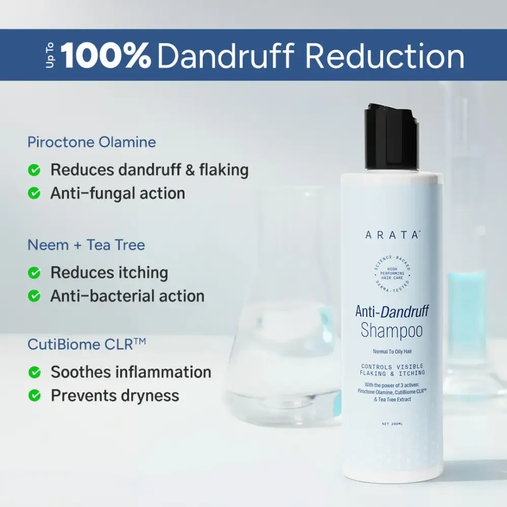 Arata Anti-Dandruff Shampoo | Piroctone Olamine and Neem | Up To 100% Dandruff Reduction | Pack of 2 - Image 2