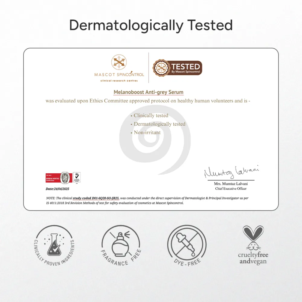 MelanoBoost™ Anti-Grey Hair & Beard Serum with MelanoGray™, Silverfree™, Arcolys® & Vegan Keratin - 30ml (Pack of 3) - Image 12